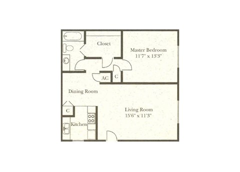 1 bedroom 1 bathroom floor plan at Wellington Estates in San Antonio, TX
